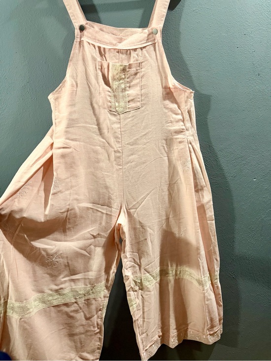 POL Pants - POL Light Pink Cotton Overall Jumpsuit with Lace Trim